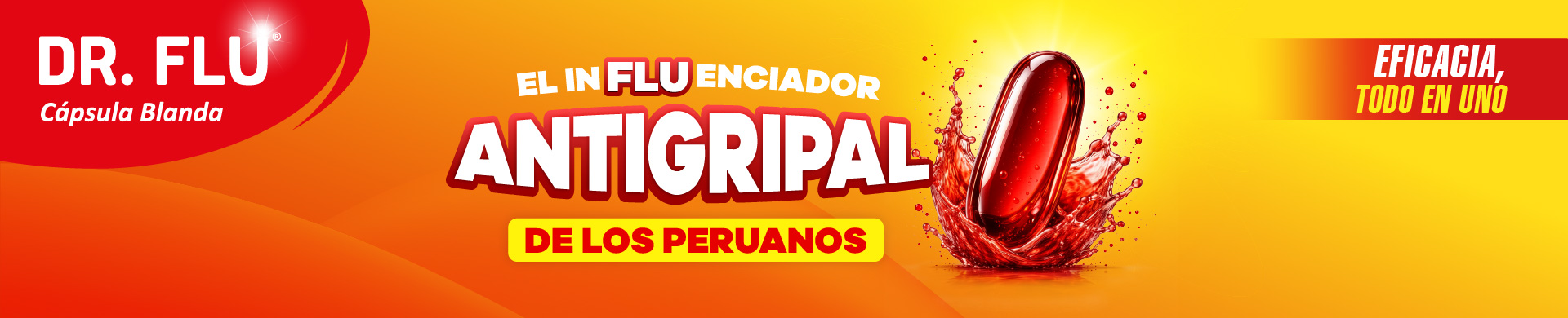 Banner principal del Antigripal Dr. Flu en Perú, eficacia todo en uno